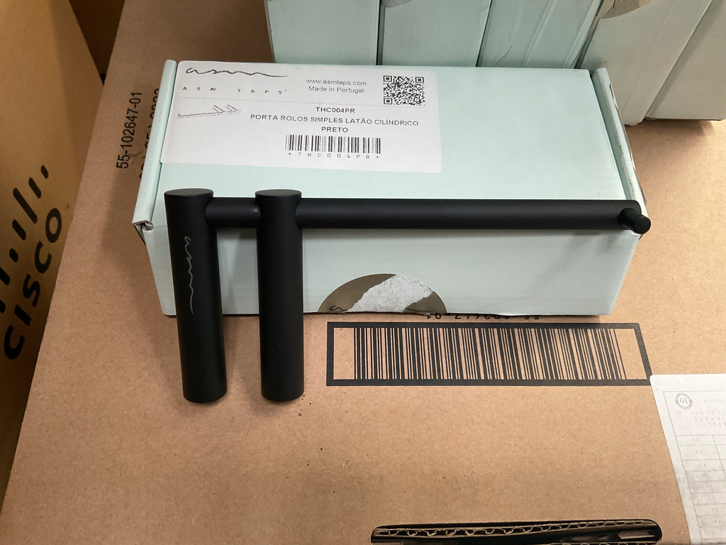 PORTA ROLOS SIMPLES ASMTAPS - LATÃO / CILÍNDRICO PRETO THC004PR